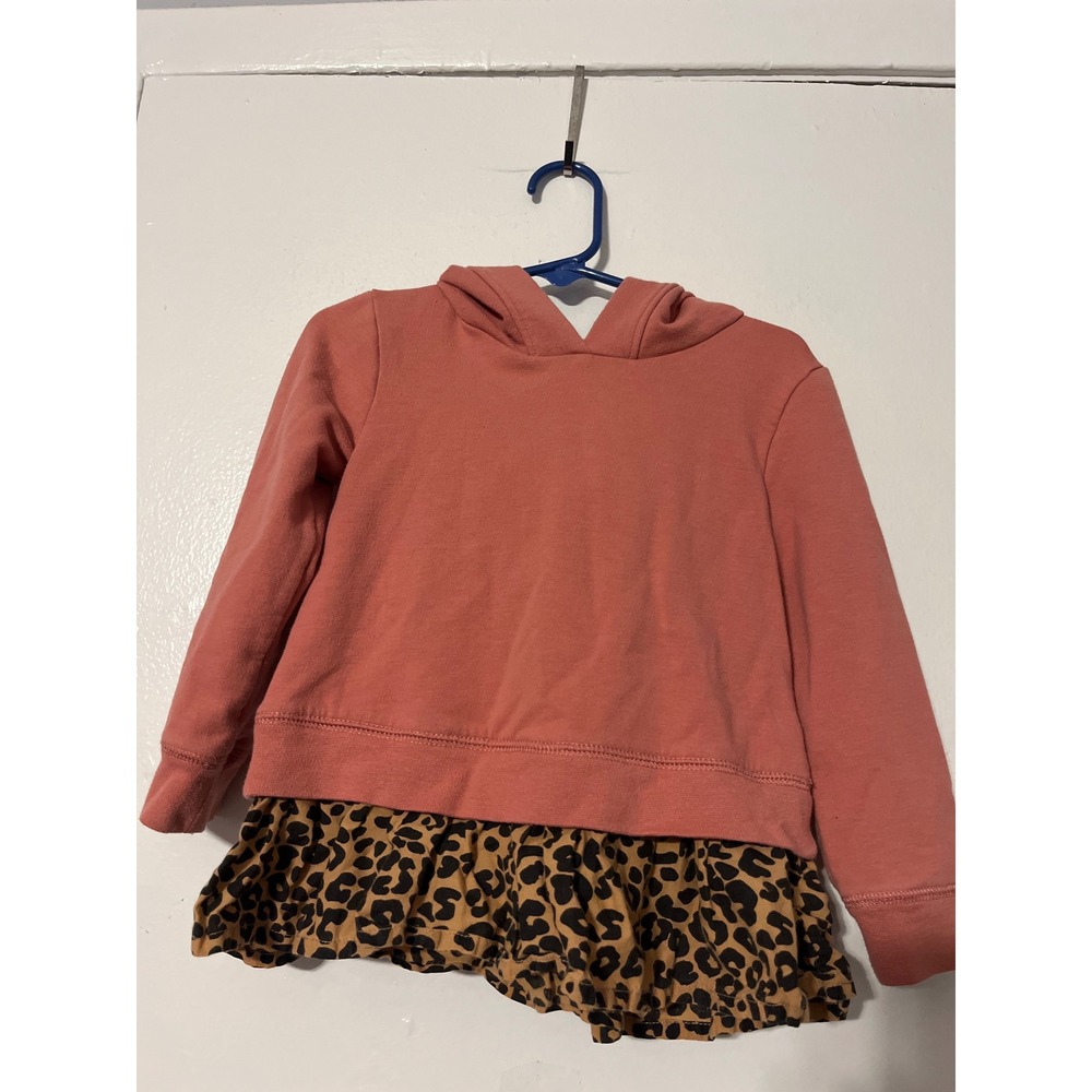 Tucker + Tate Kids Pink Leopard Print Peplum Hoodie Animal Ears Top Size 2